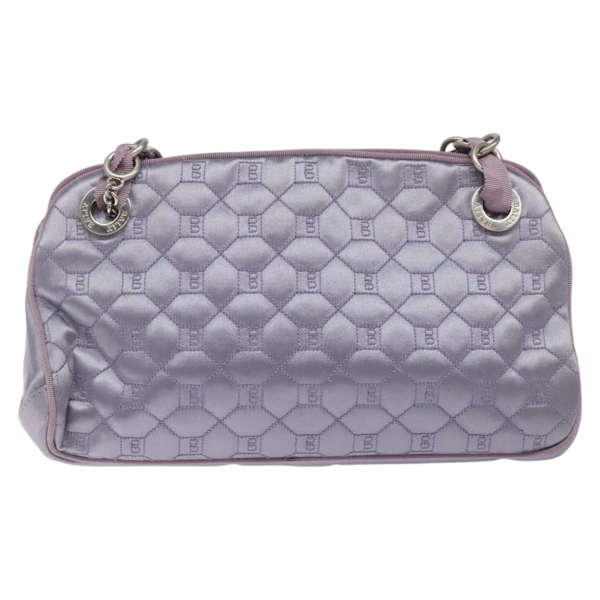 BALLY Chain Hand Bag Satin Purple Silver Auth 123509