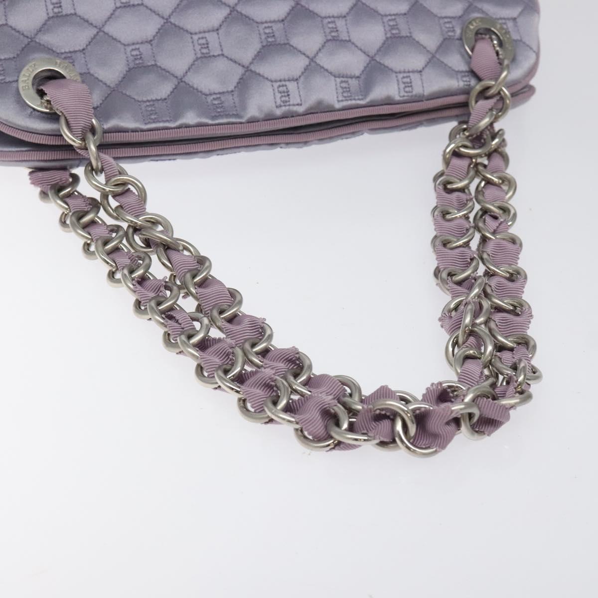 BALLY Chain Hand Bag Satin Purple Silver Auth 123509