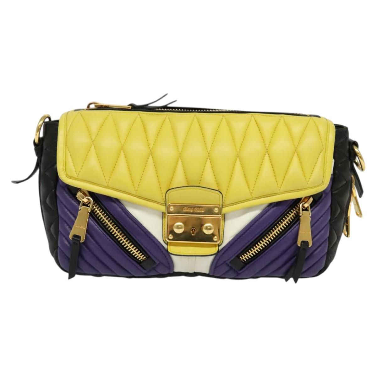 Miu Miu Matelasse Shoulder Bag Leather Yellow Gold Auth 123510