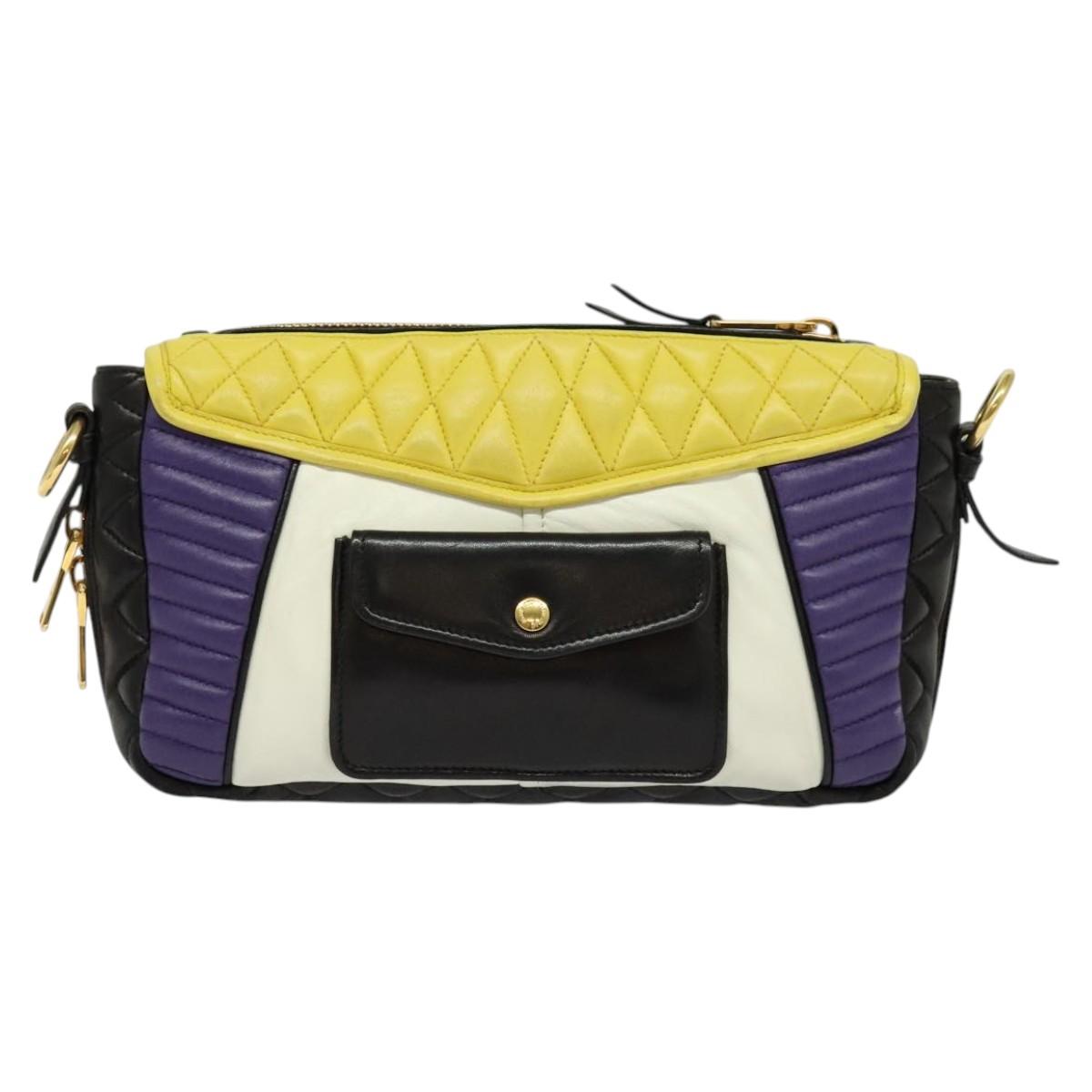 Miu Miu Matelasse Shoulder Bag Leather Yellow Gold Auth 123510