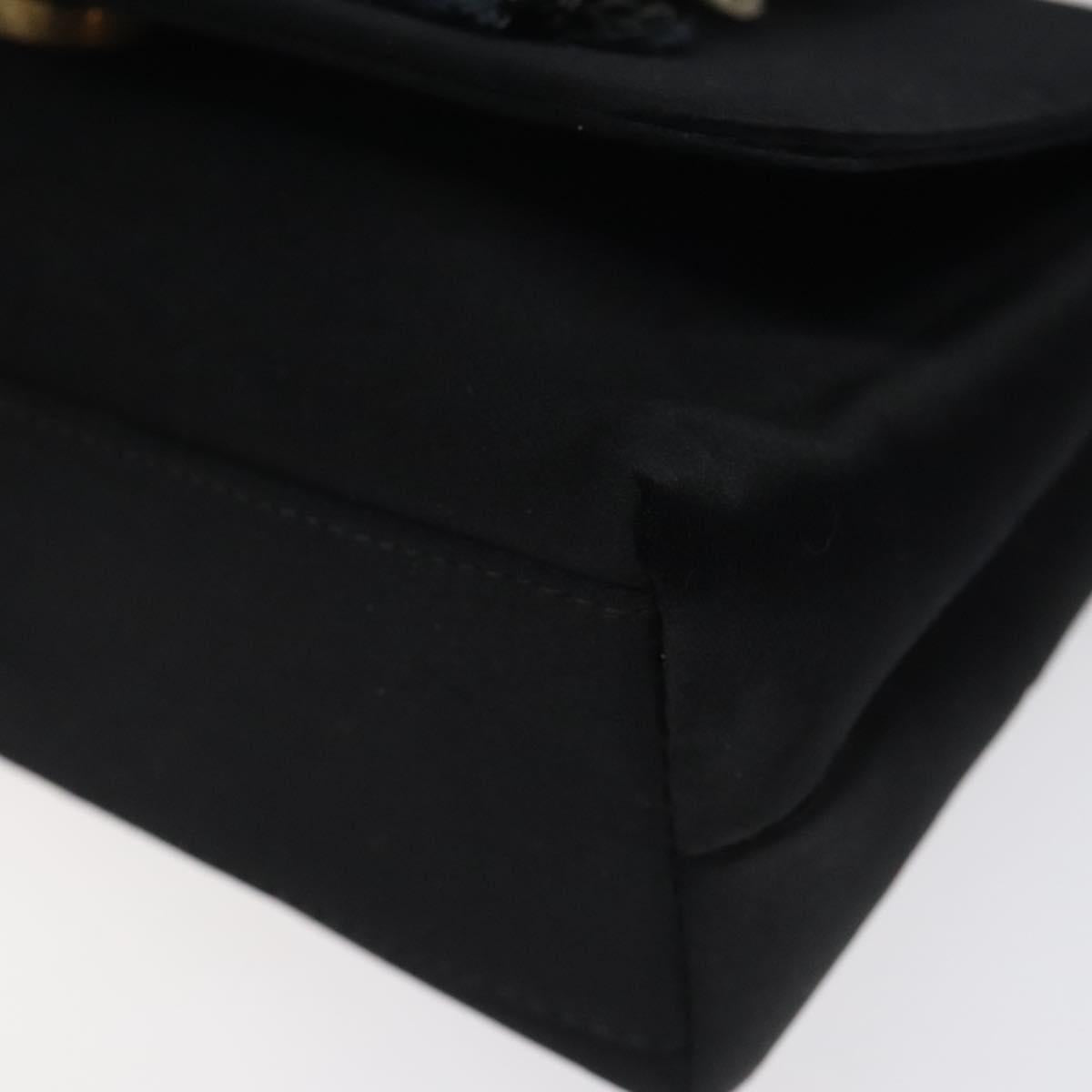 CHANEL Shoulder Bag Silk Black Gold CC Auth 123511