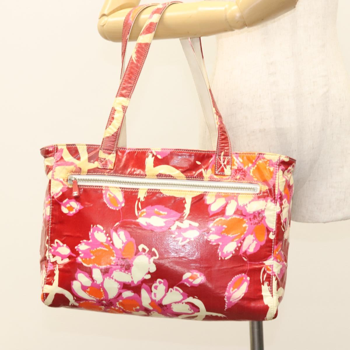 CHANEL High Summer Tote Bag Enamel Red CC Auth 123514