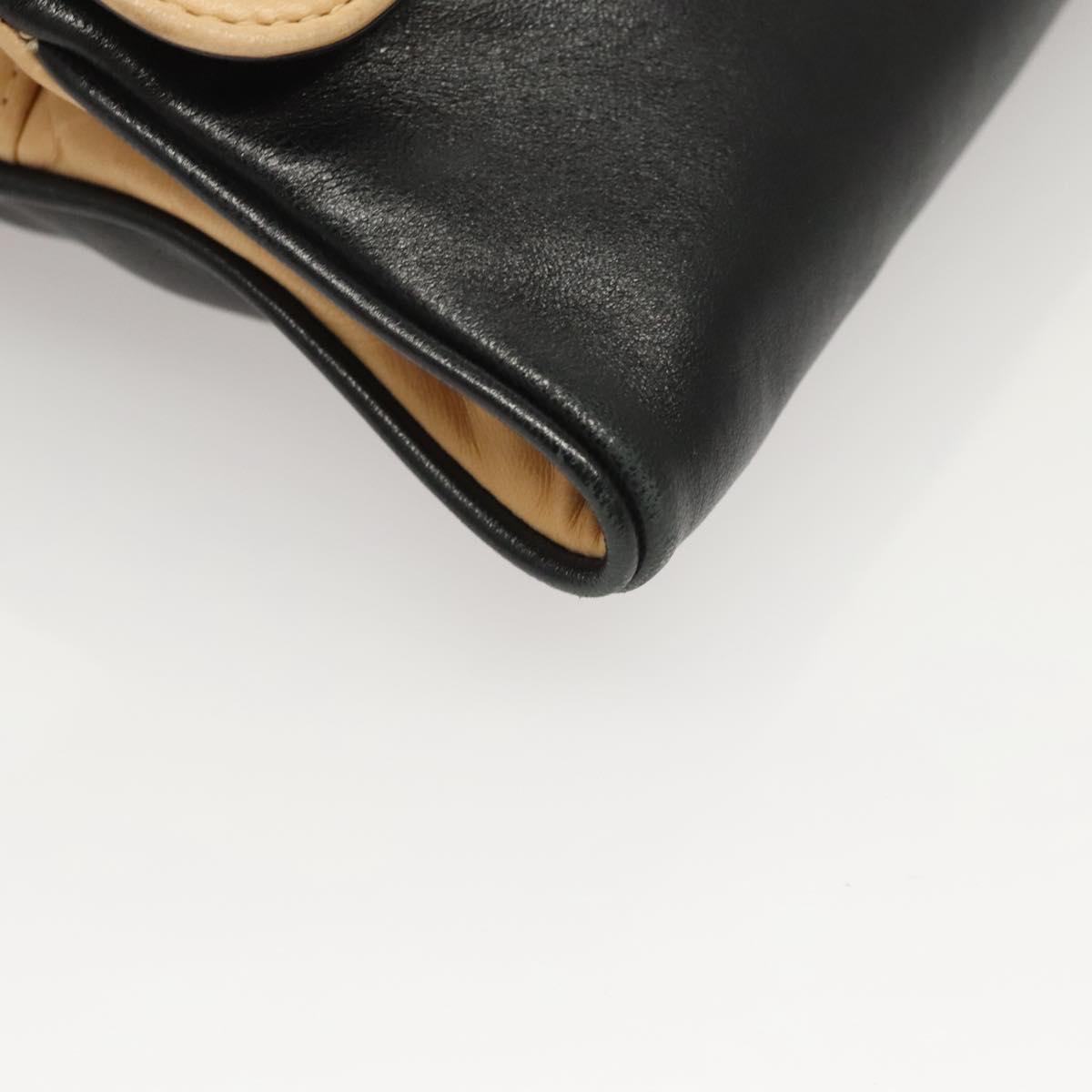 CHANEL Choco Bar Hand Bag Lamb Skin Beige Black CC Auth 123516V