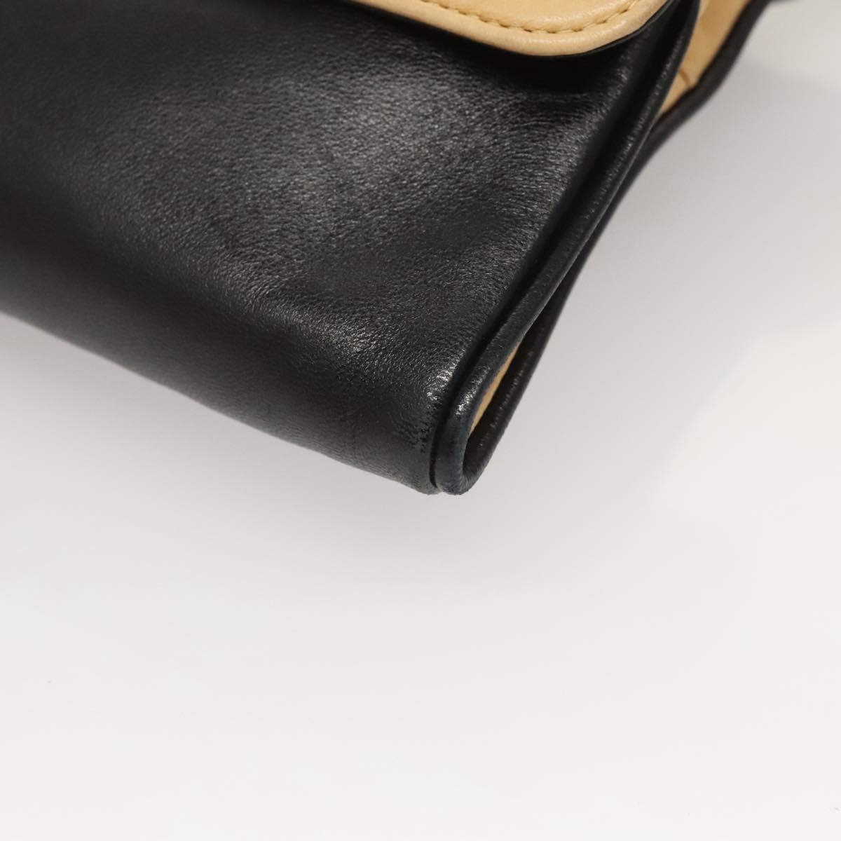 CHANEL Choco Bar Hand Bag Lamb Skin Beige Black CC Auth 123516V