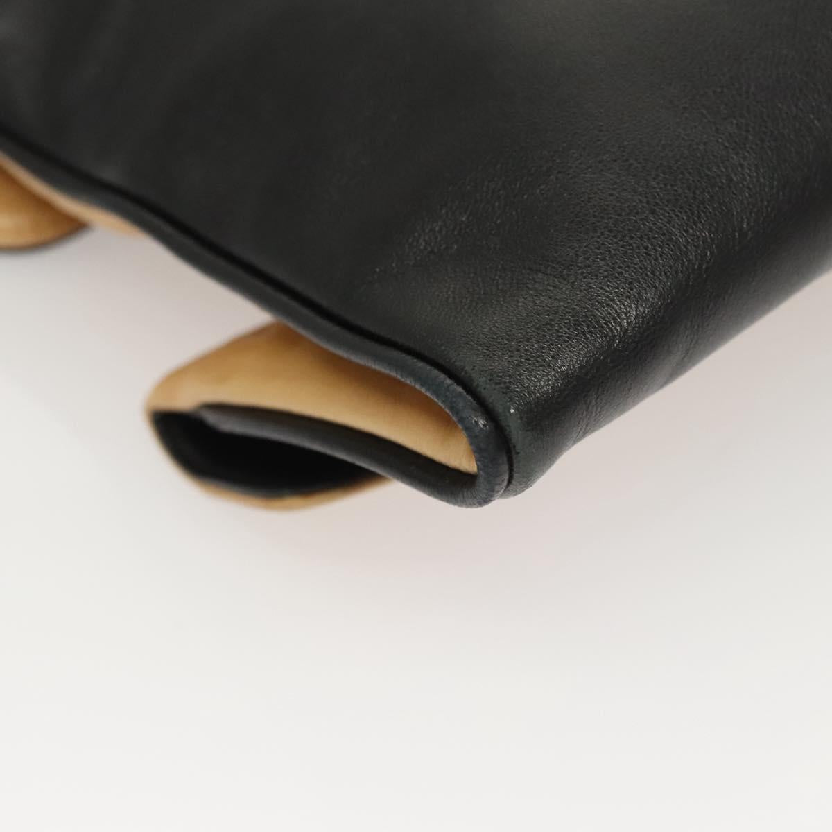 CHANEL Choco Bar Hand Bag Lamb Skin Beige Black CC Auth 123516V