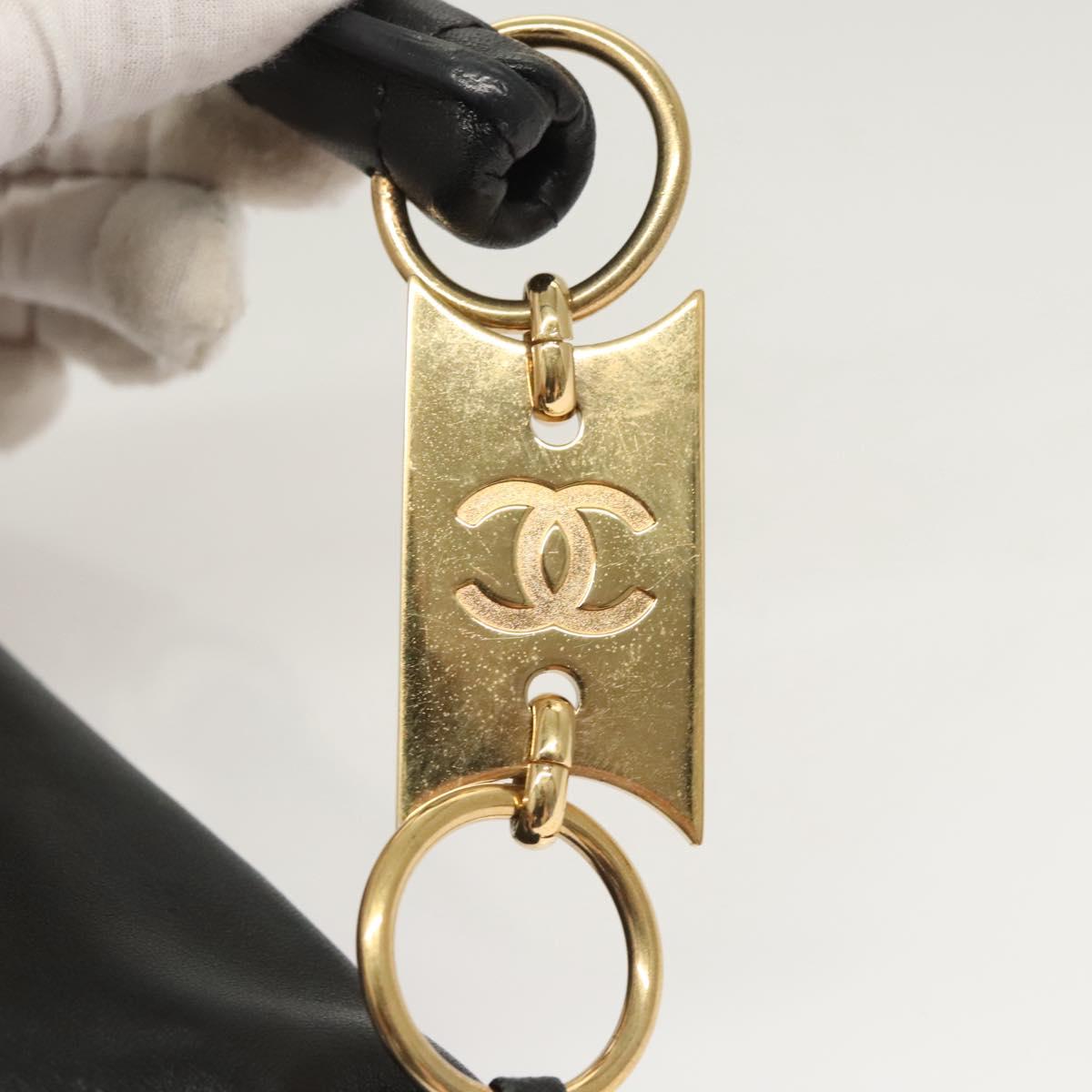 CHANEL Choco Bar Hand Bag Lamb Skin Beige Black CC Auth 123516