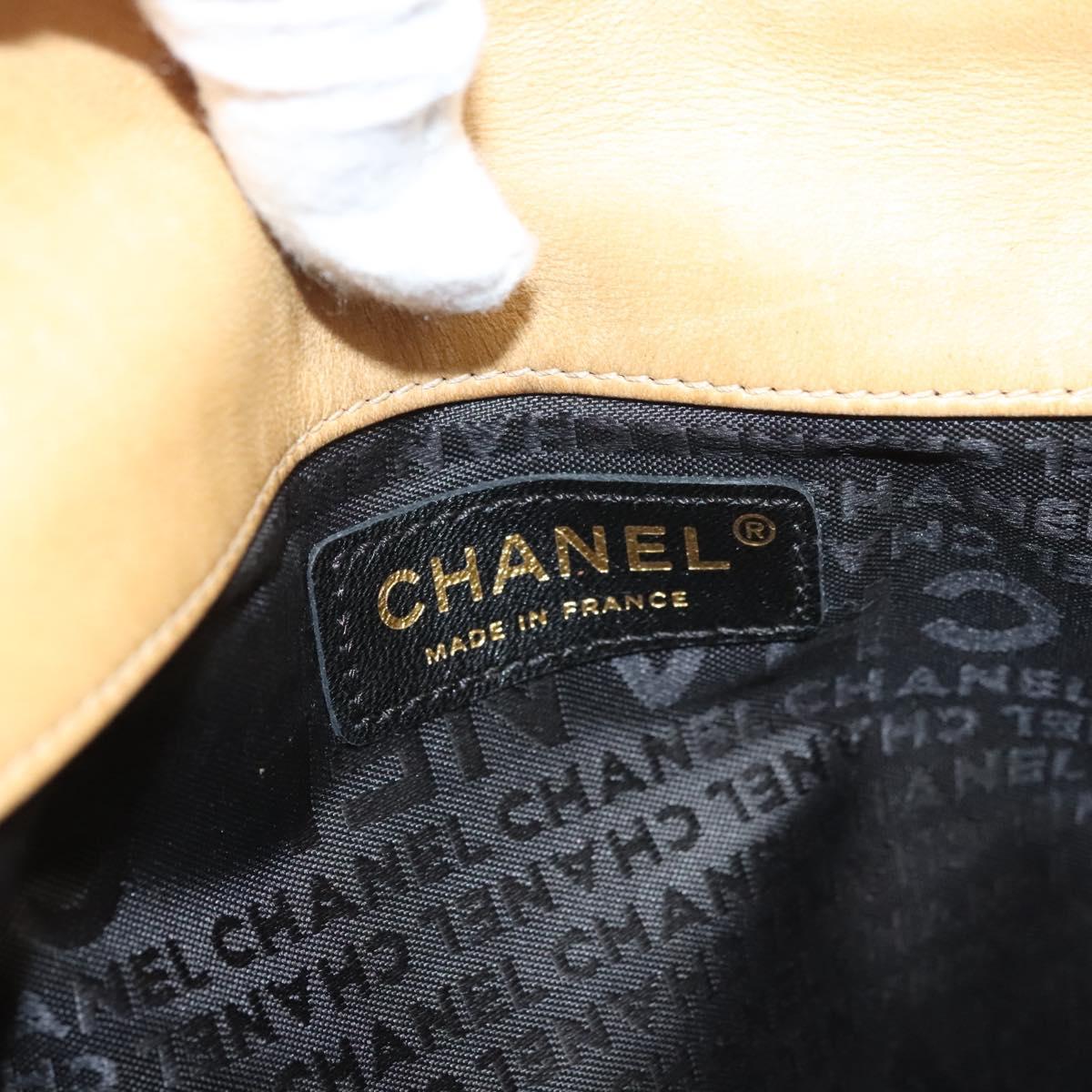 CHANEL Choco Bar Hand Bag Lamb Skin Beige Black CC Auth 123516V