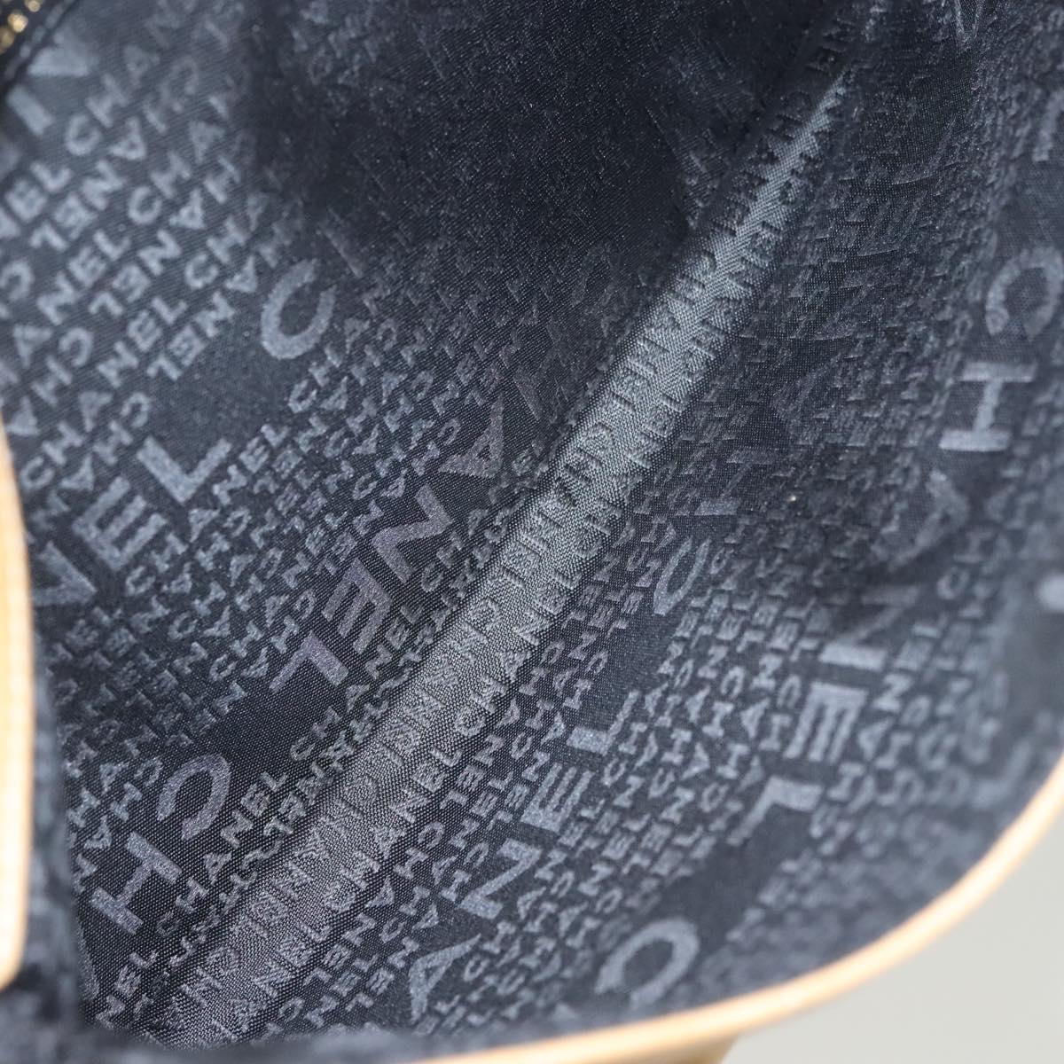 CHANEL Choco Bar Hand Bag Lamb Skin Beige Black CC Auth 123516