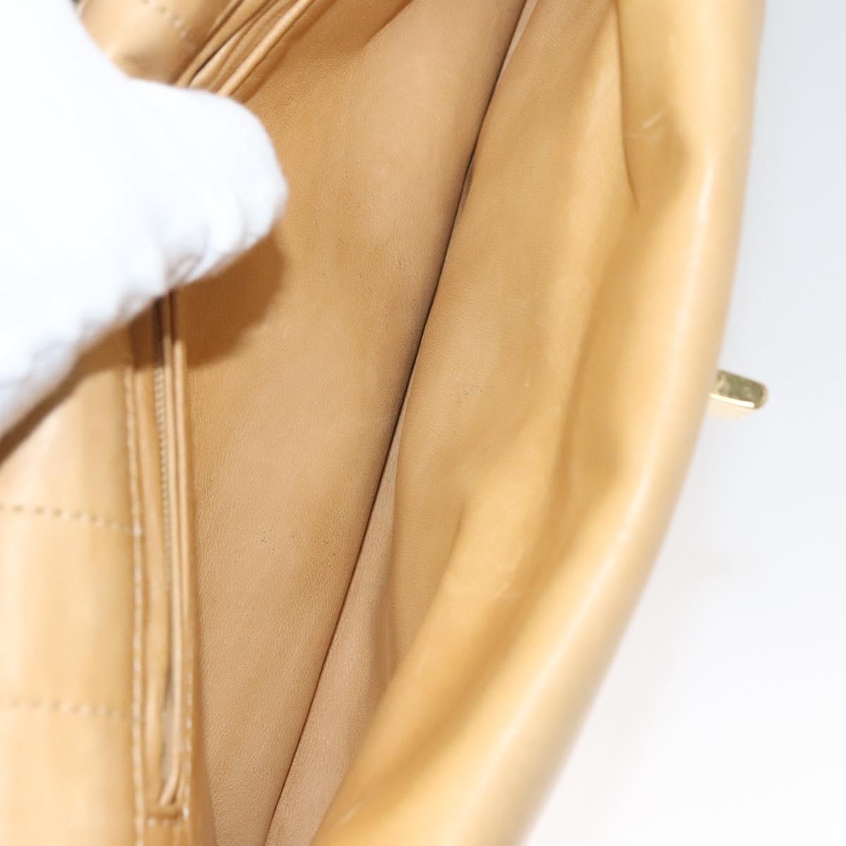 CHANEL Choco Bar Hand Bag Lamb Skin Beige Black CC Auth 123516