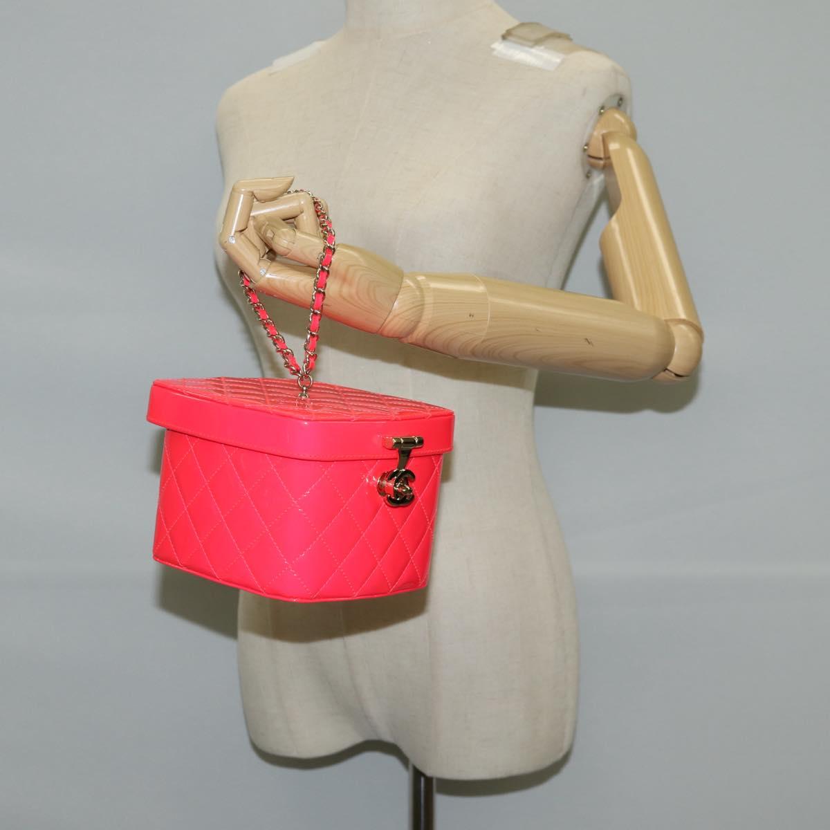 CHANEL Matelasse Vanity Pouch Enamel Pink Gold CC Auth 123518SAM