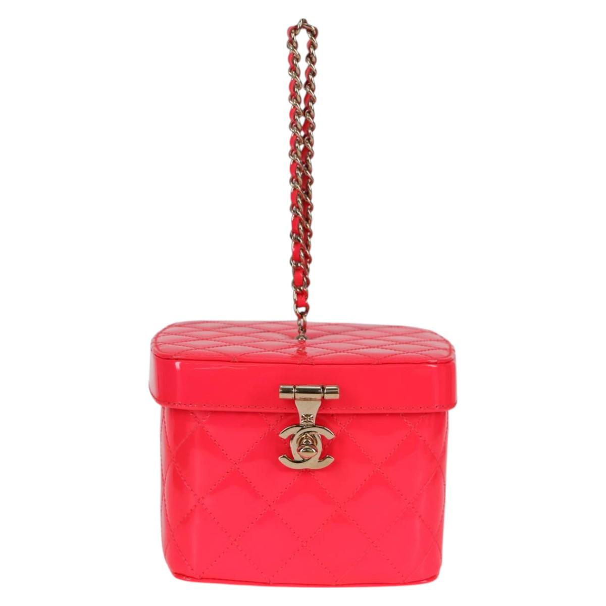 CHANEL Matelasse Vanity Pouch Enamel Pink Gold CC Auth 123518SAM