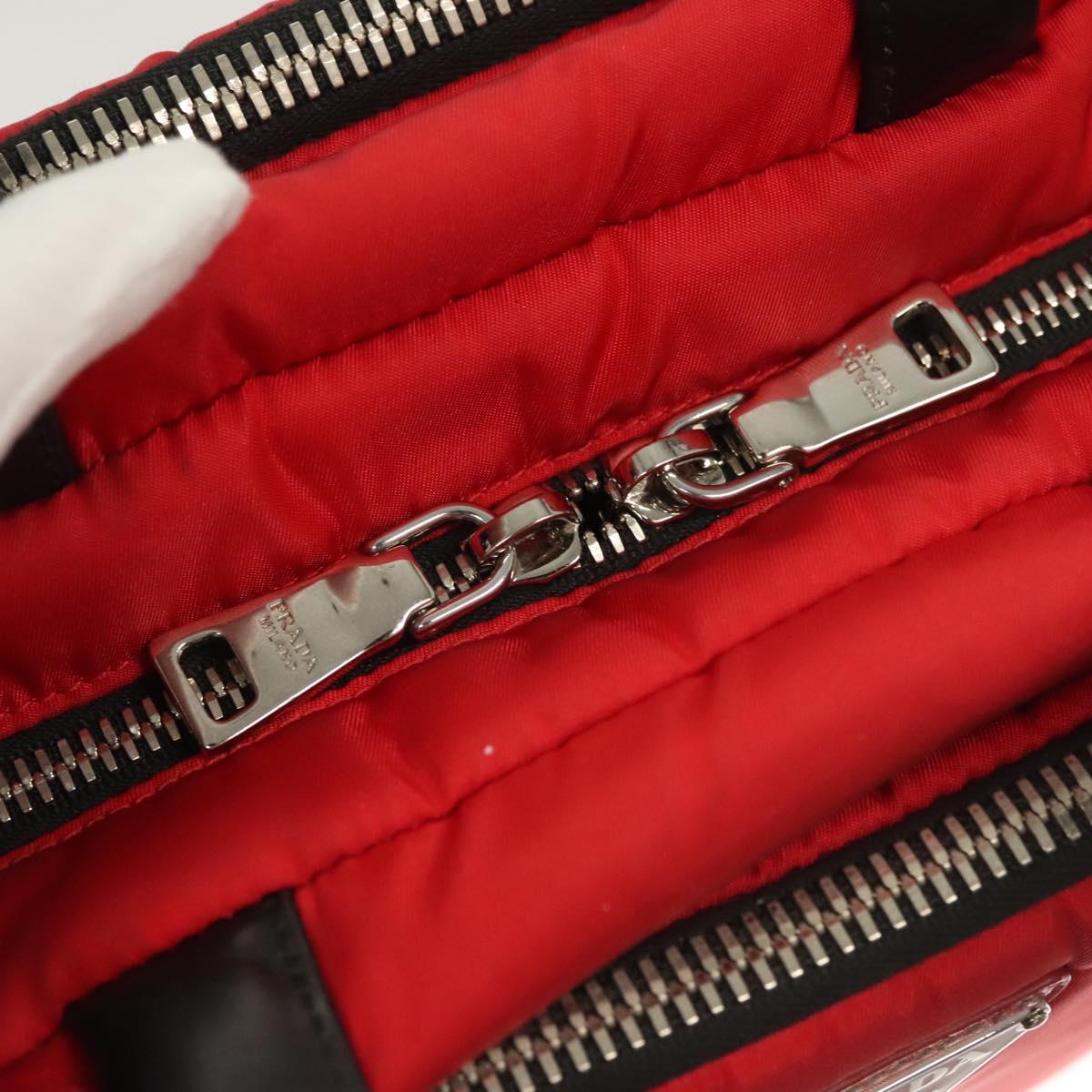 PRADA Hand Bag Nylon Red Silver Auth 123522V