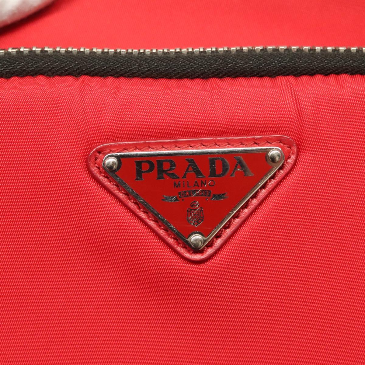 PRADA Hand Bag Nylon Red Silver Auth 123522V