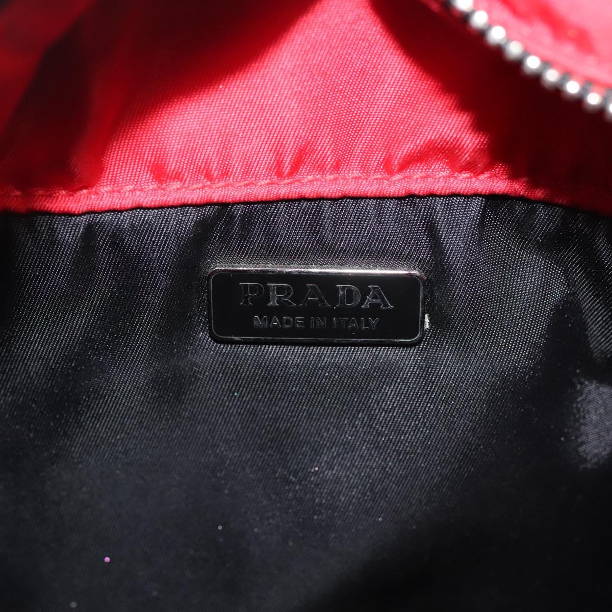 PRADA Hand Bag Nylon Red Silver Auth 123522V