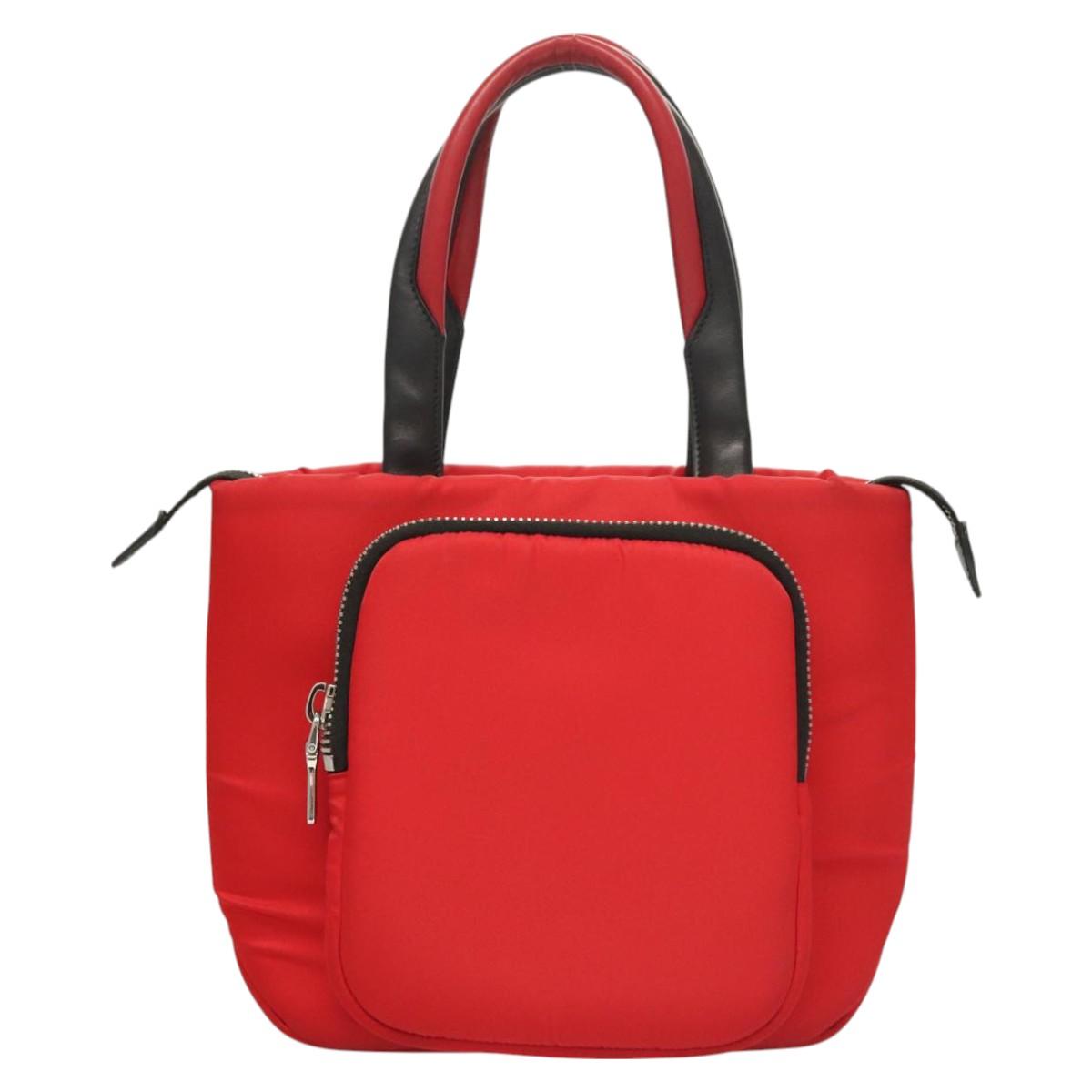 PRADA Hand Bag Nylon Red Silver Auth 123522V