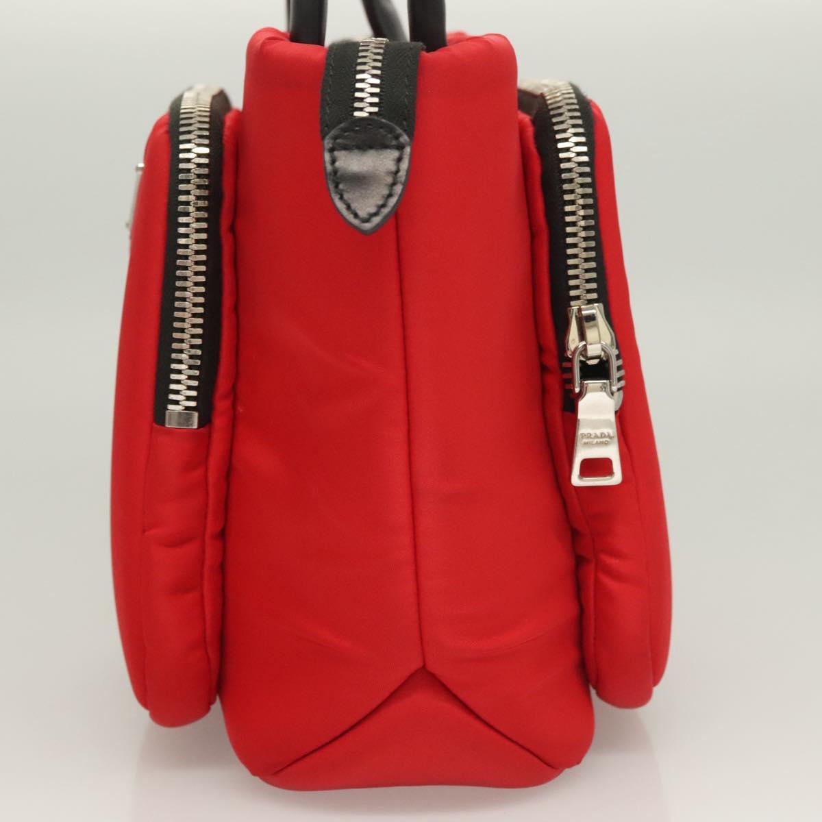 PRADA Hand Bag Nylon Red Silver Auth 123522V
