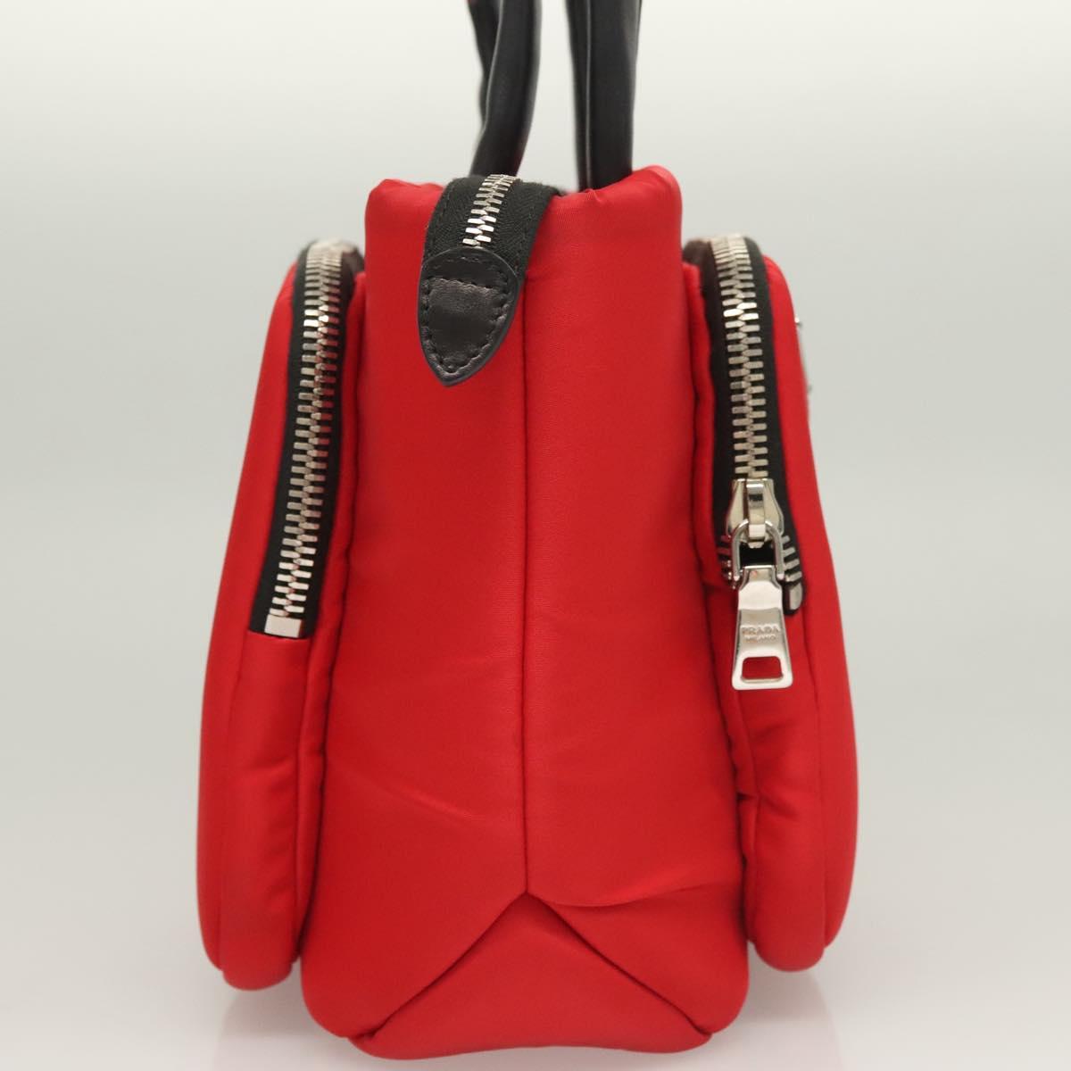 PRADA Hand Bag Nylon Red Silver Auth 123522V