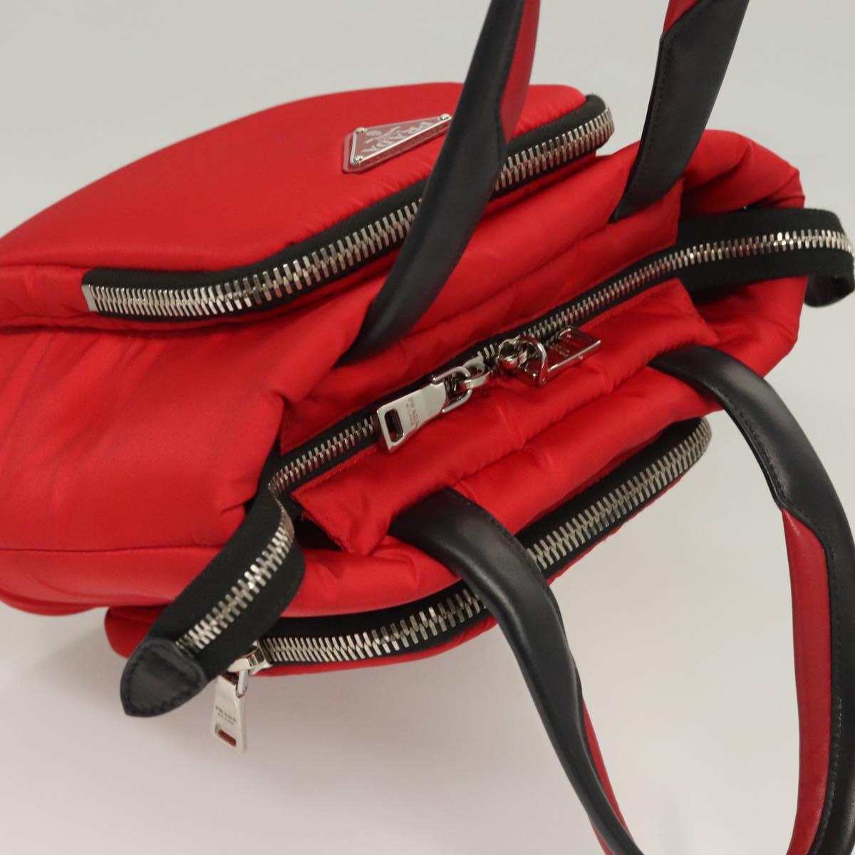 PRADA Hand Bag Nylon Red Silver Auth 123522V