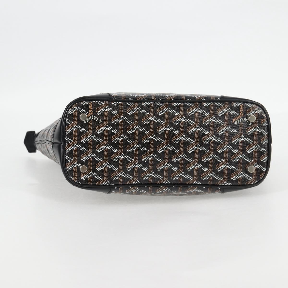 GOYARD Herringbone Hand Bag PVC Leather Black Silver Auth 123524SAM