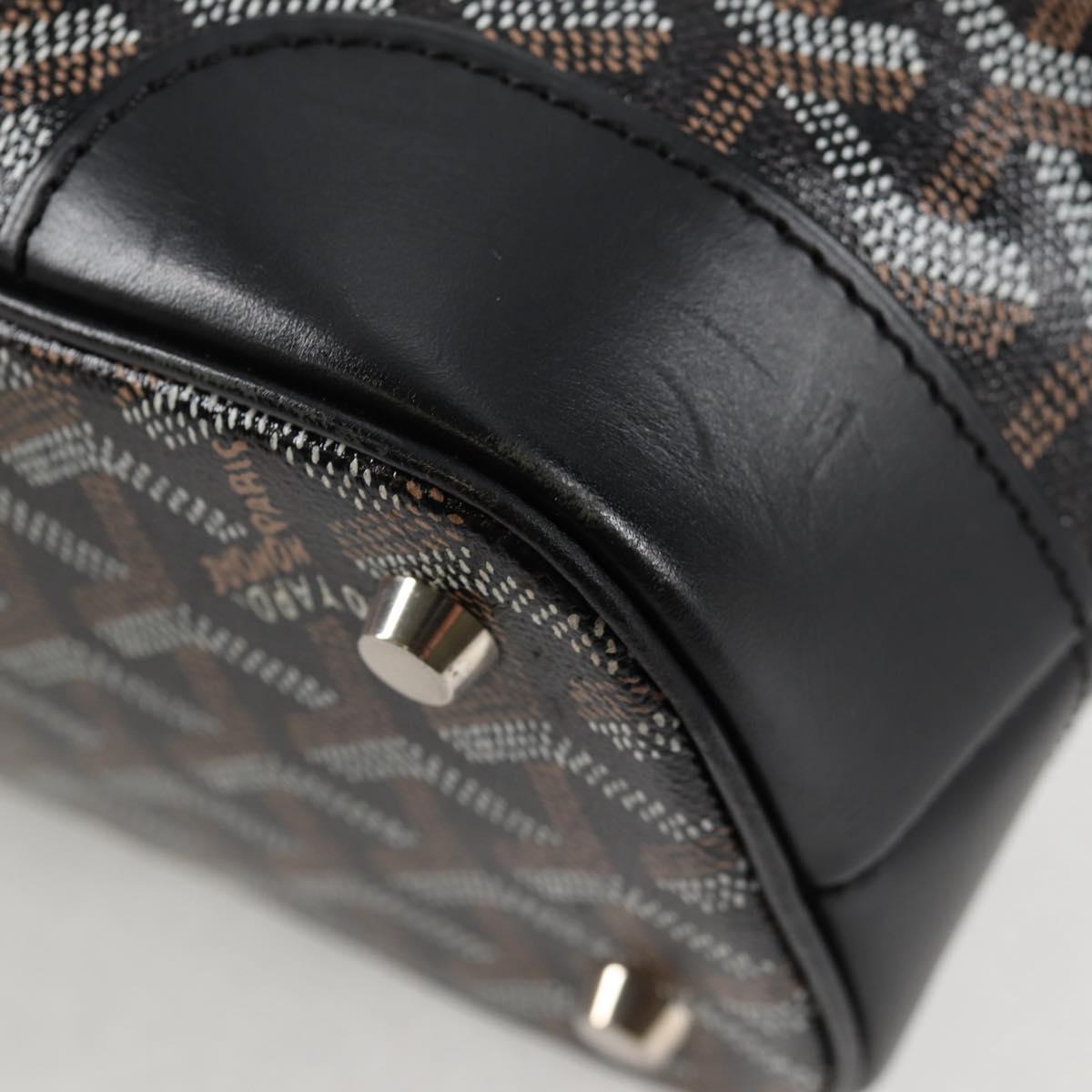 GOYARD Herringbone Hand Bag PVC Leather Black Silver Auth 123524SAM