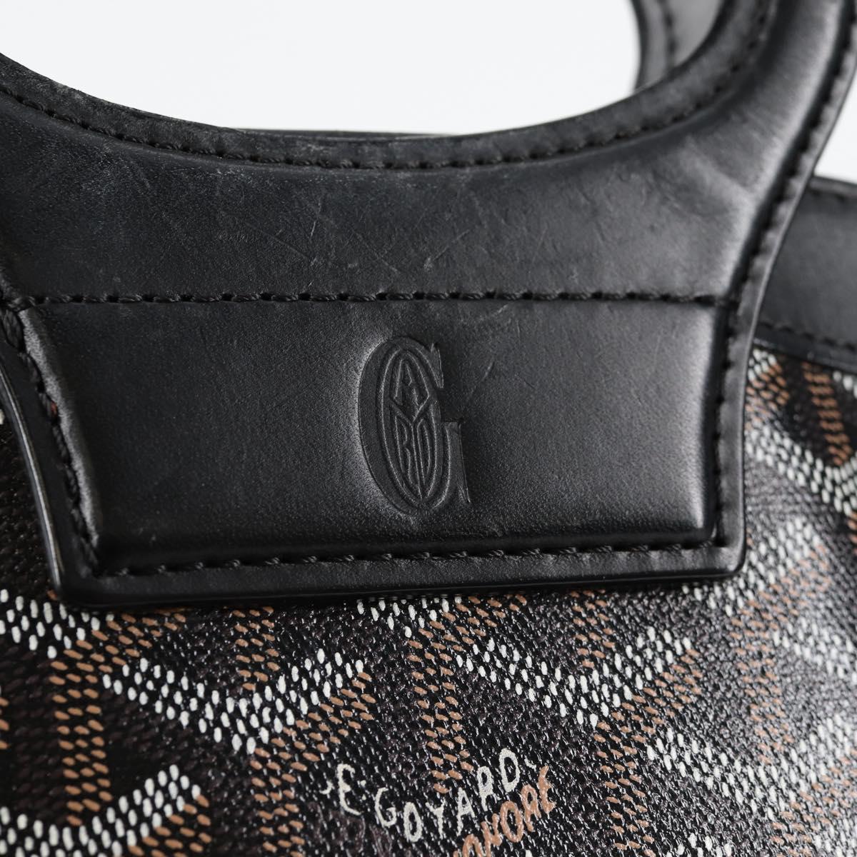 GOYARD Herringbone Hand Bag PVC Leather Black Silver Auth 123524SAM