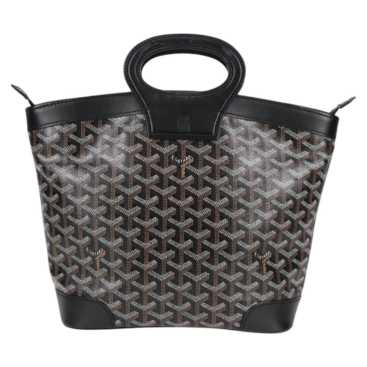 GOYARD Herringbone Hand Bag PVC Leather Black Silver Auth 123524SAM