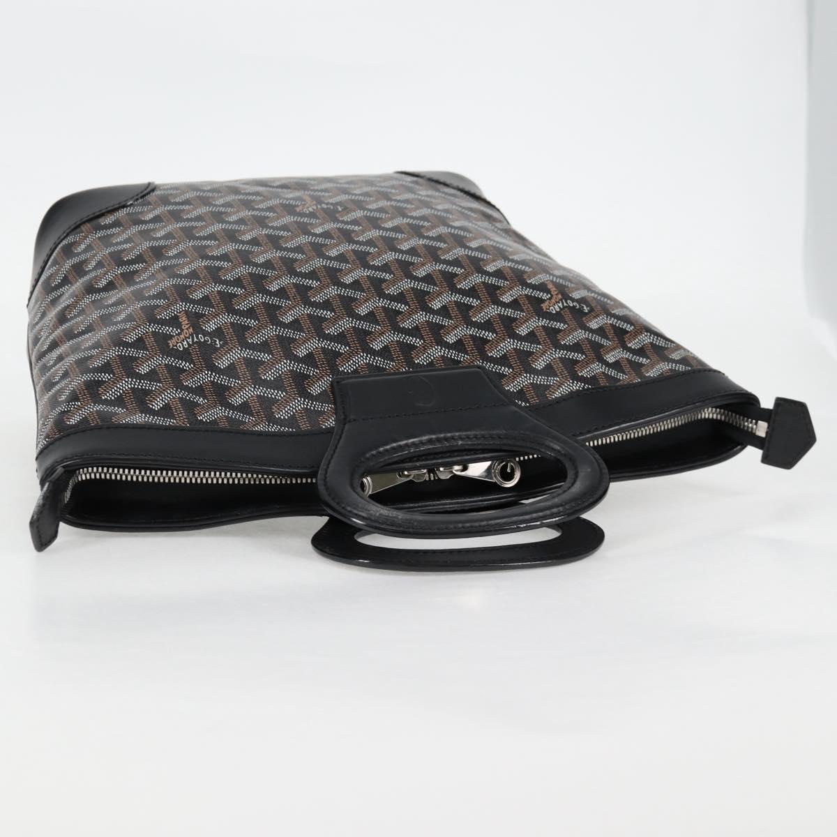GOYARD Herringbone Hand Bag PVC Leather Black Silver Auth 123524SAM