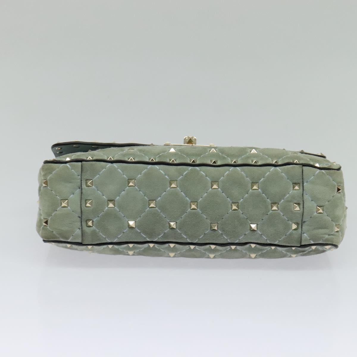 VALENTINO Studs Chain Shoulder Bag Suede Light Blue Silver Auth 123555