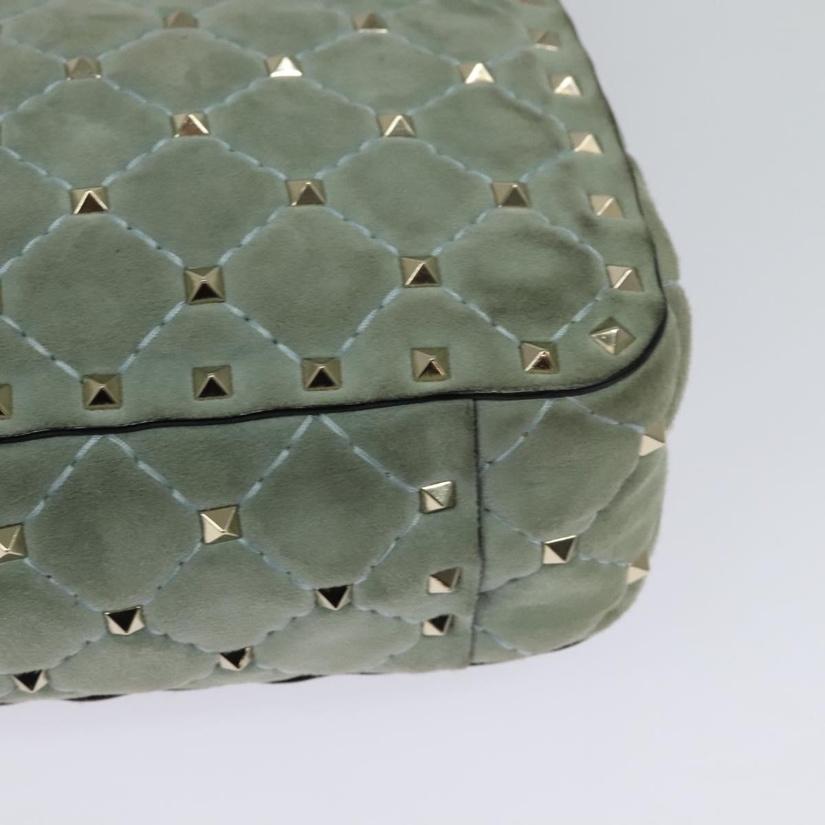 VALENTINO Studs Chain Shoulder Bag Suede Light Blue Silver Auth 123555