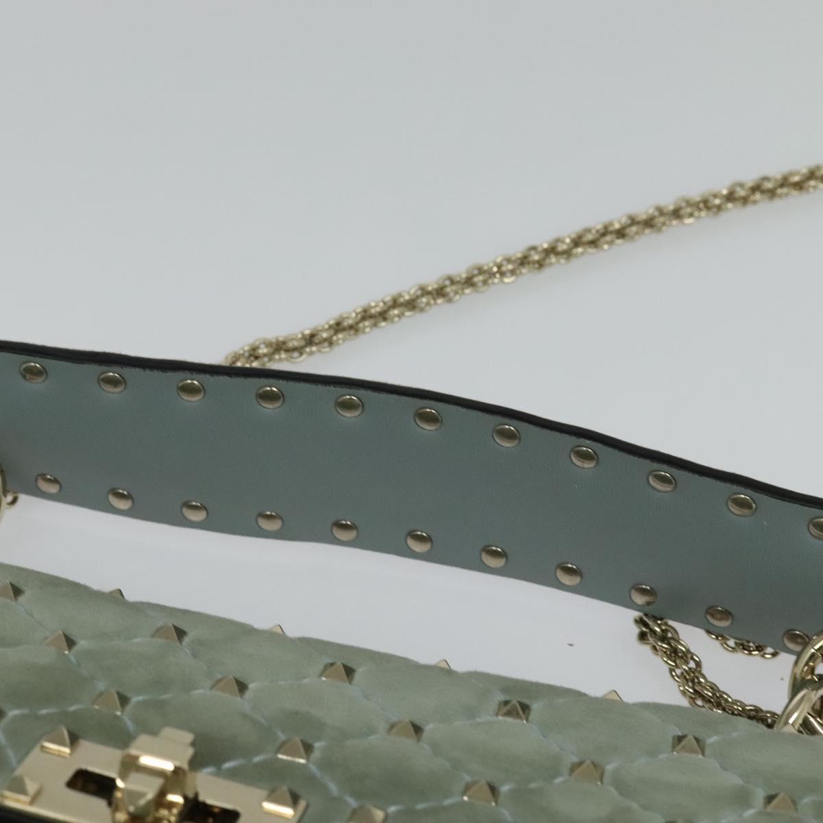 VALENTINO Studs Chain Shoulder Bag Suede Light Blue Silver Auth 123555
