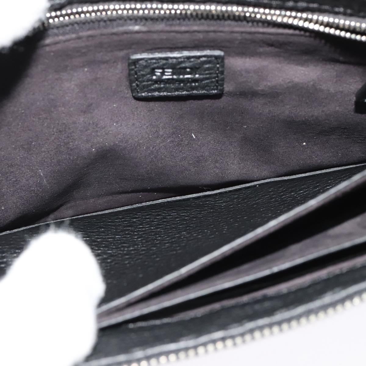 FENDI Monster Clutch Bag Leather Black Silver Auth 123564