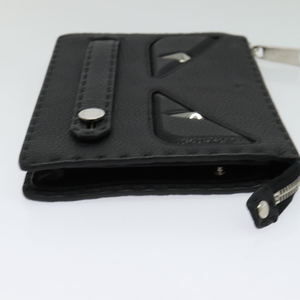 FENDI Monster Clutch Bag Leather Black Silver Auth 123564