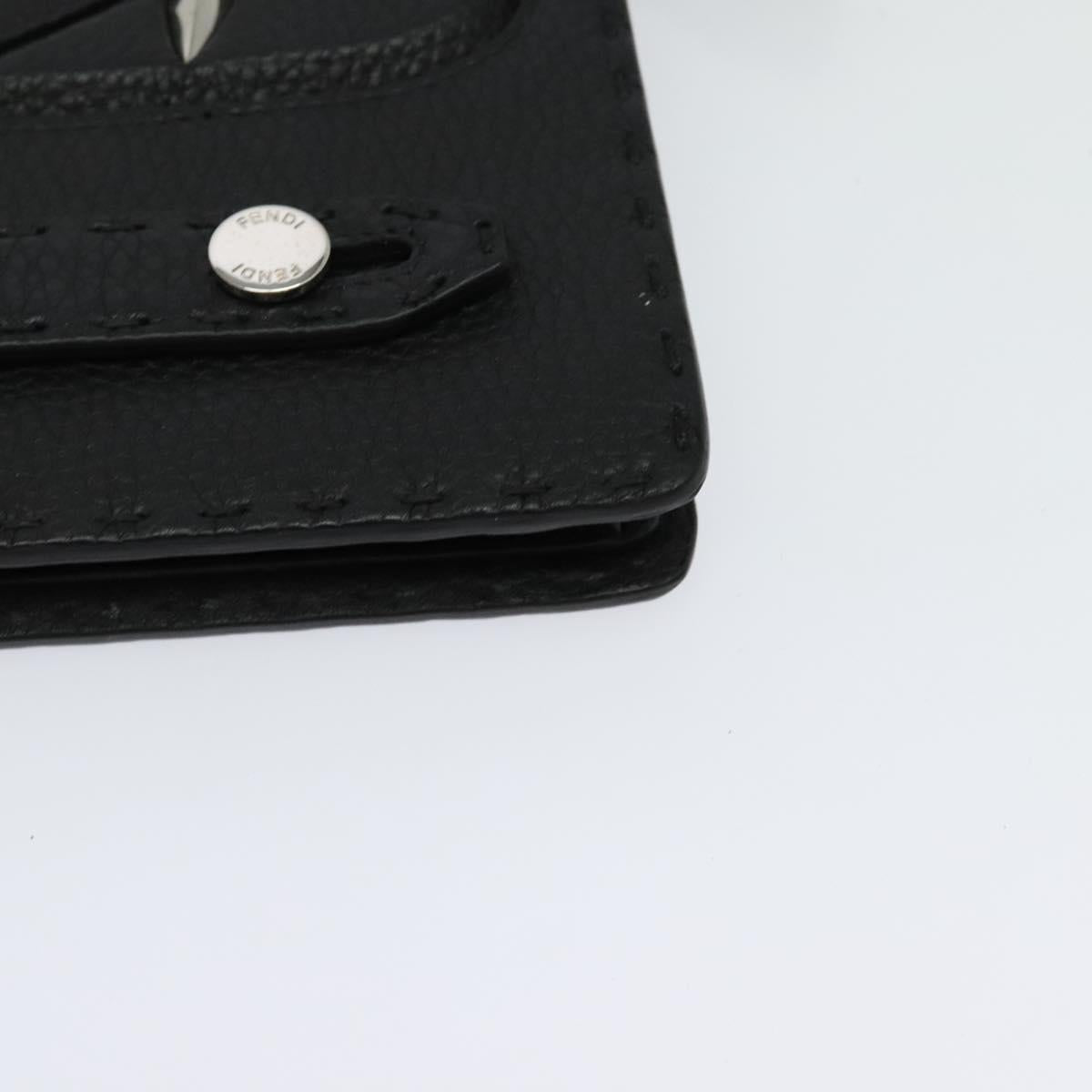 FENDI Monster Clutch Bag Leather Black Silver Auth 123564