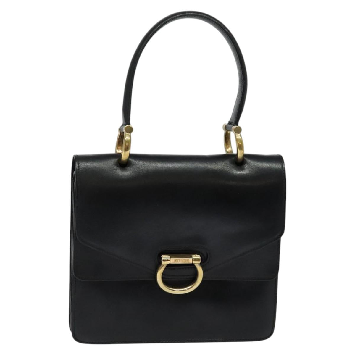 CELINE Hand Bag Leather Black Gold Auth 123571