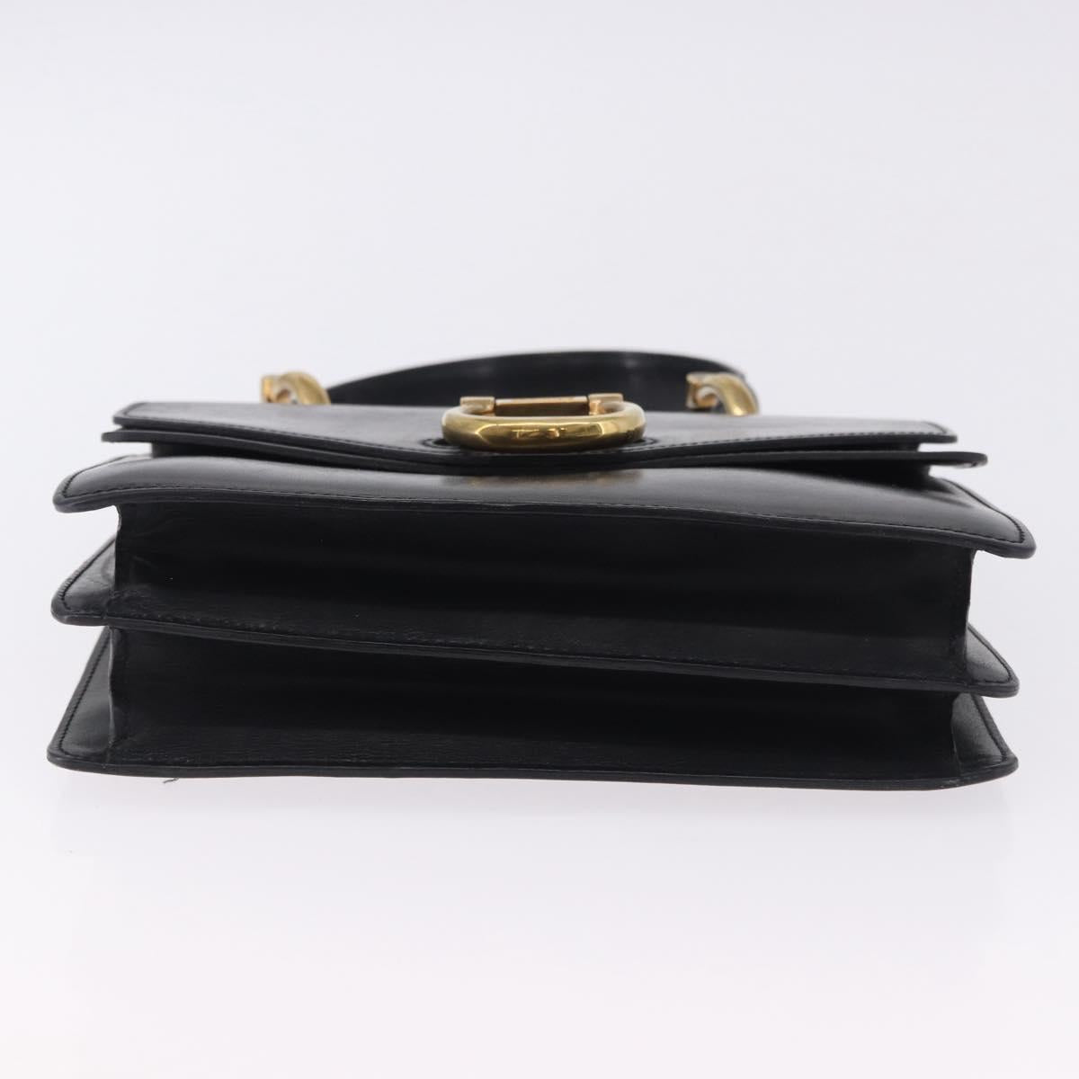 CELINE Hand Bag Leather Black Gold Auth 123571