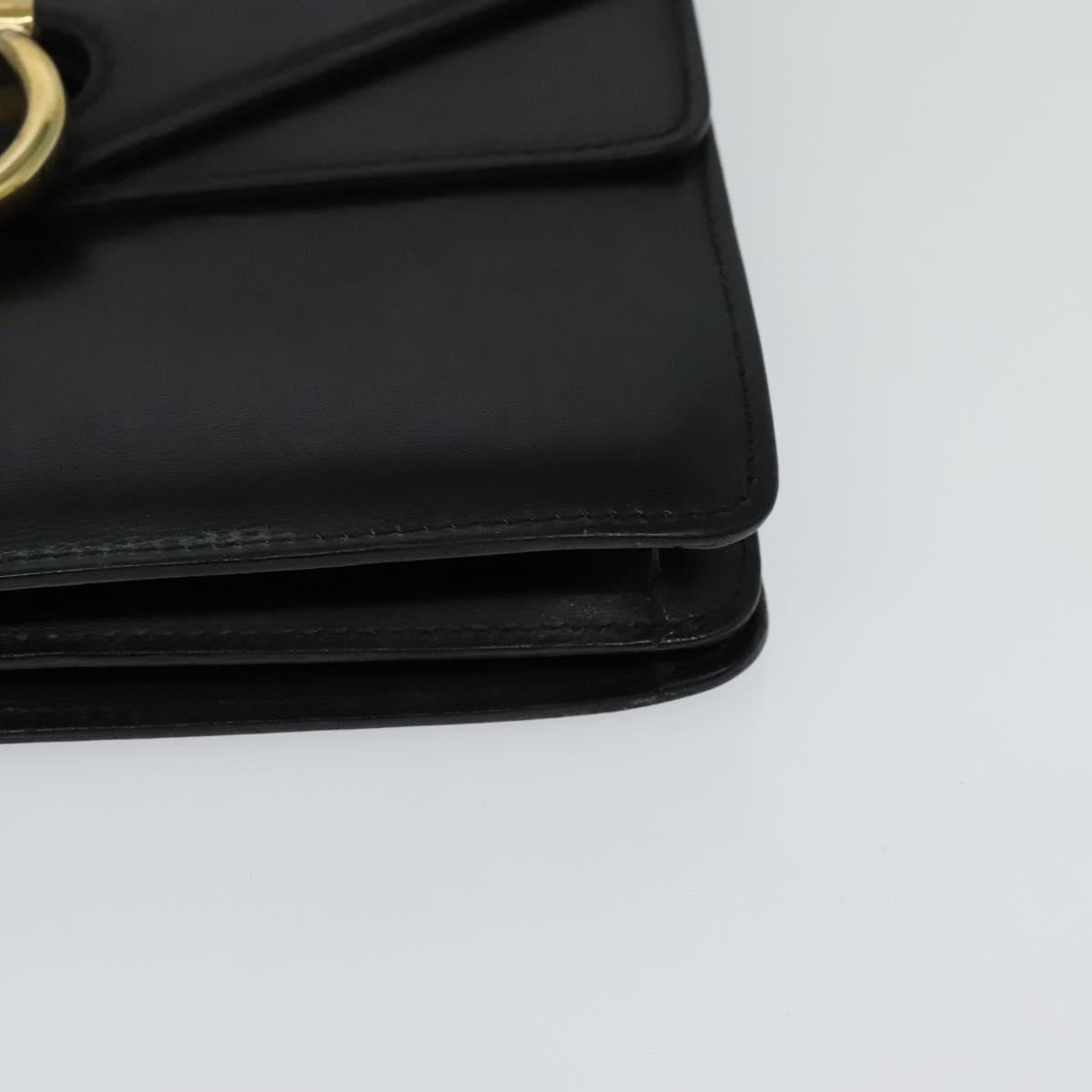 CELINE Hand Bag Leather Black Gold Auth 123571