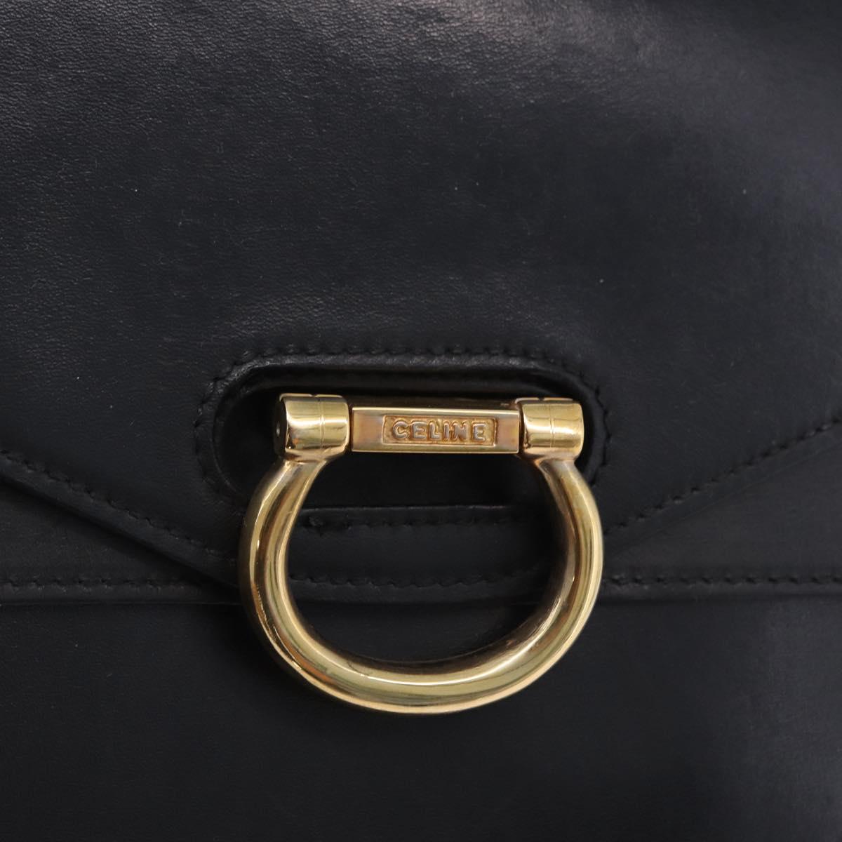 CELINE Hand Bag Leather Black Gold Auth 123571