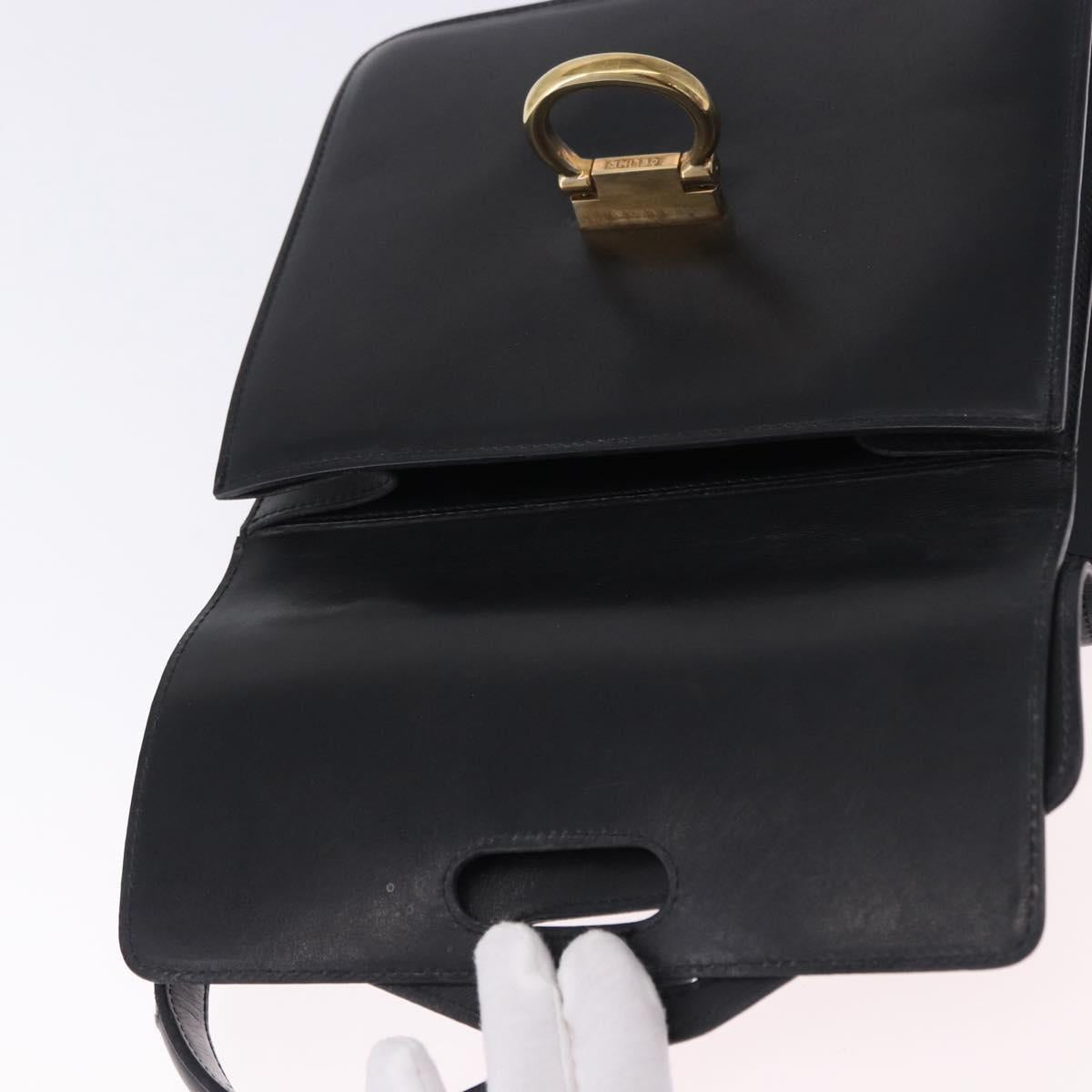 CELINE Hand Bag Leather Black Gold Auth 123571