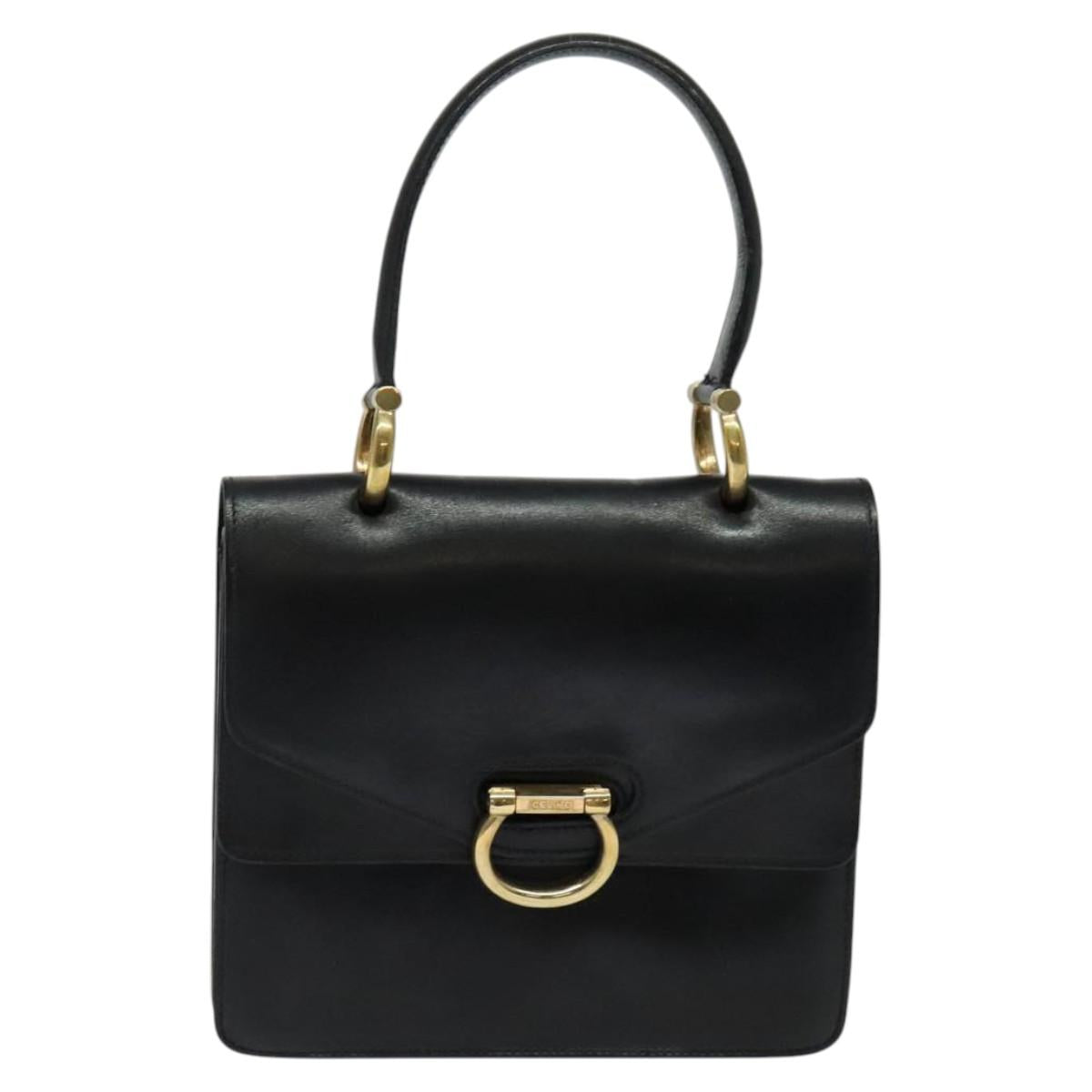 CELINE Hand Bag Leather Black Gold Auth 123571
