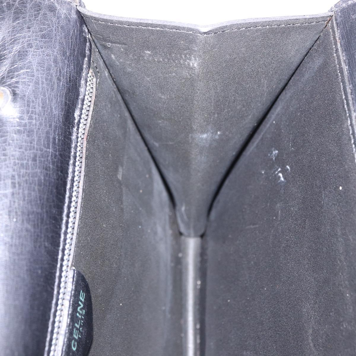 CELINE Hand Bag Leather Black Gold Auth 123571
