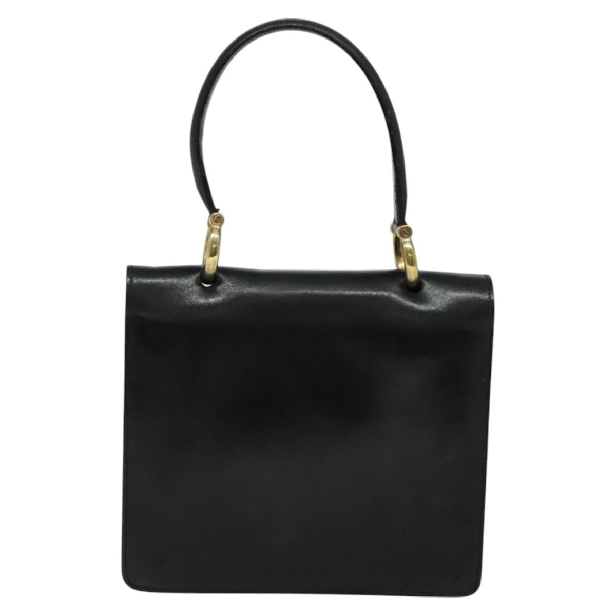 CELINE Hand Bag Leather Black Gold Auth 123571