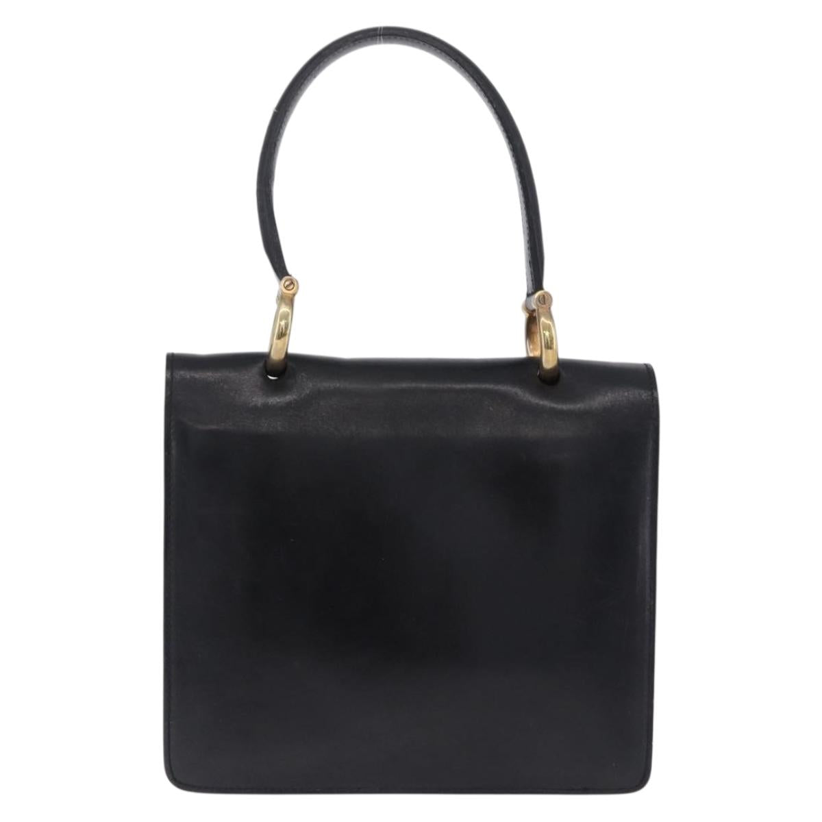 CELINE Hand Bag Leather Black Gold Auth 123571