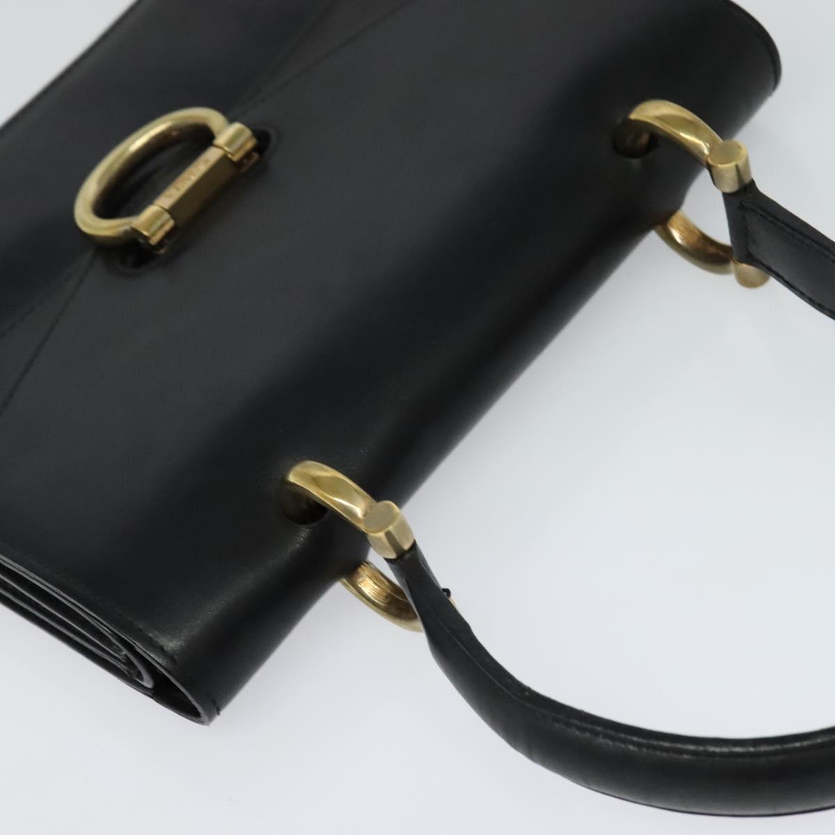 CELINE Hand Bag Leather Black Gold Auth 123571