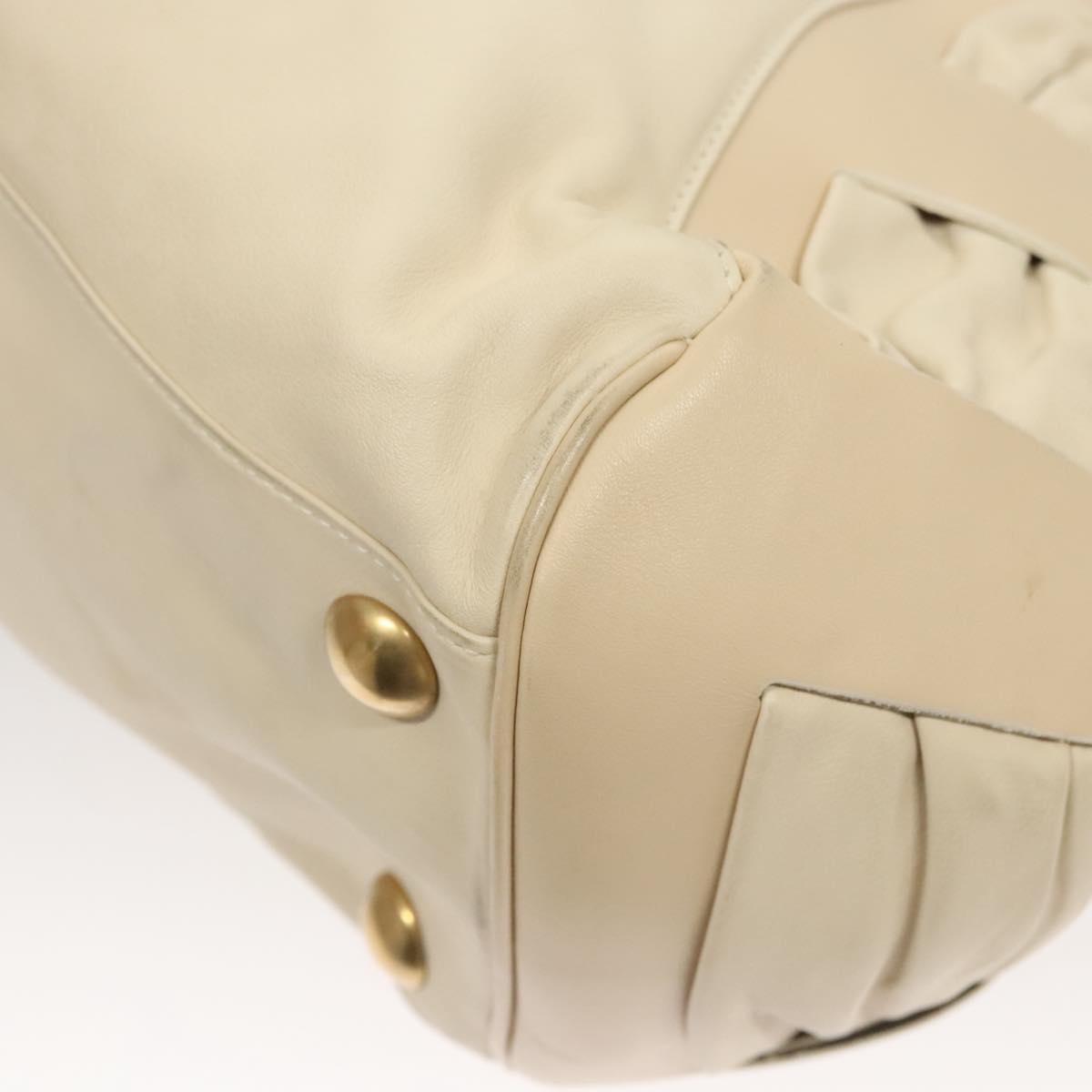 Salvatore Ferragamo Gancini Shoulder Bag Leather White Gold Auth 123574