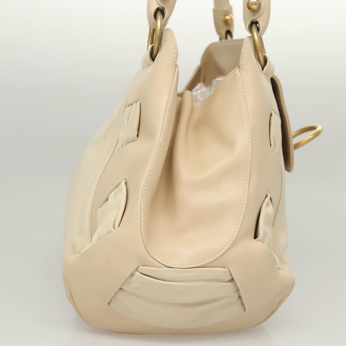 Salvatore Ferragamo Gancini Shoulder Bag Leather White Gold Auth 123574