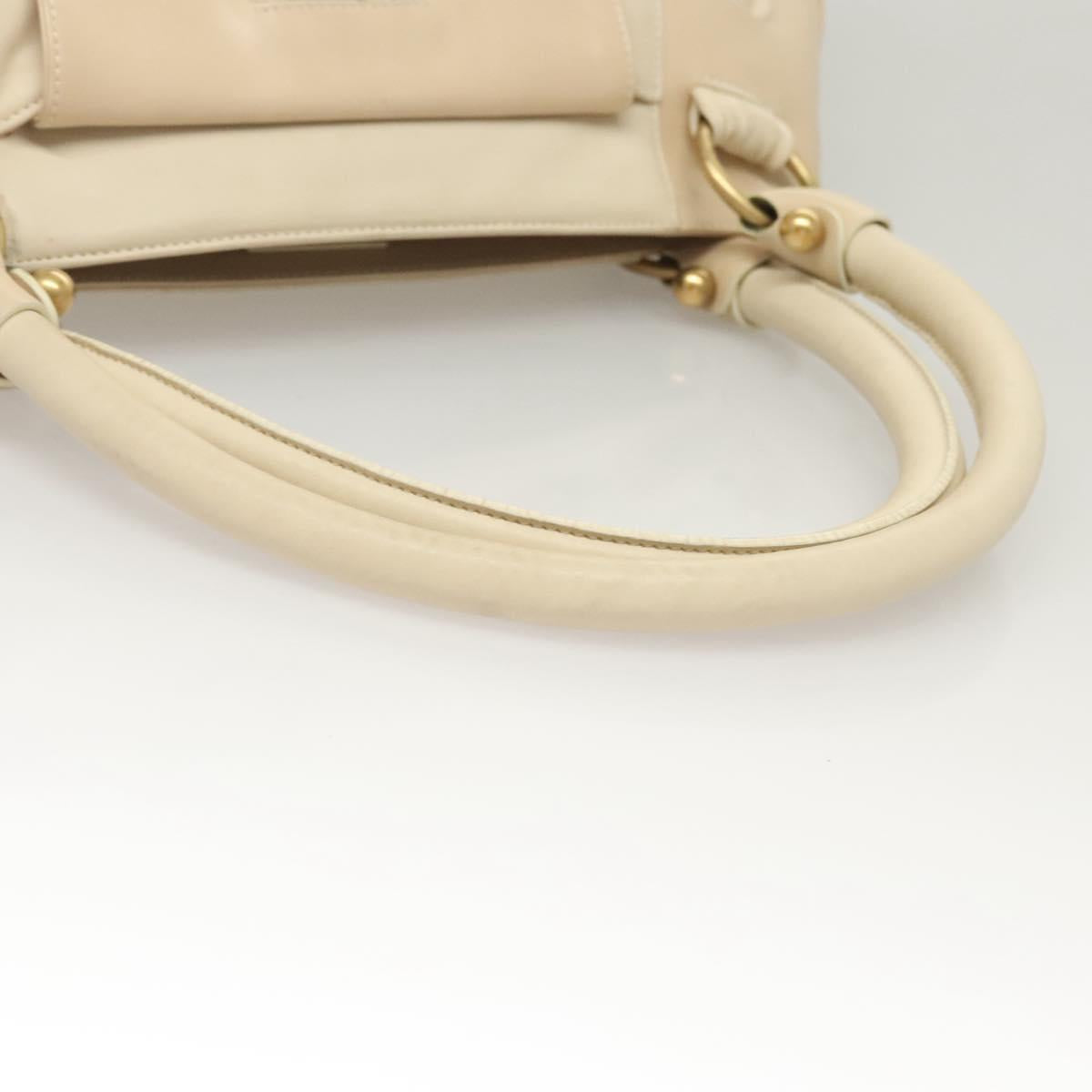 Salvatore Ferragamo Gancini Shoulder Bag Leather White Gold Auth 123574