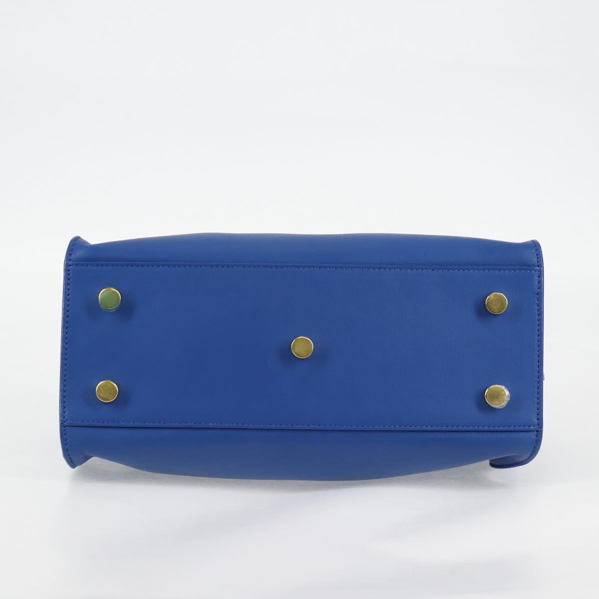 SAINT LAURENT Baby Kabas Hand Bag Leather 2way Blue Gold Auth 123590M