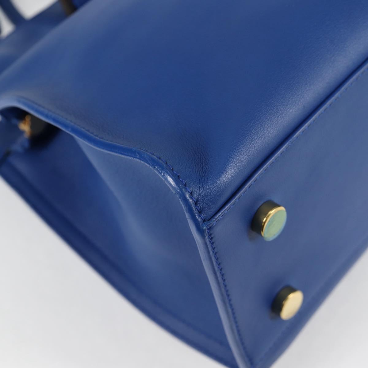 SAINT LAURENT Baby Kabas Hand Bag Leather 2way Blue Gold Auth 123590M