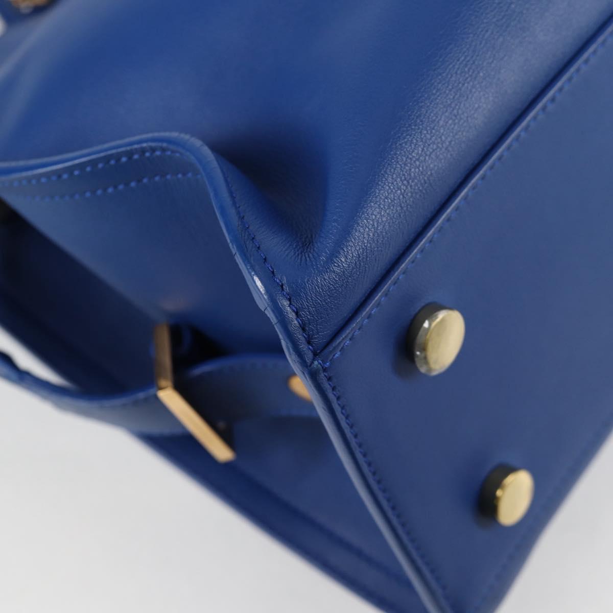 SAINT LAURENT Baby Kabas Hand Bag Leather 2way Blue Gold Auth 123590M