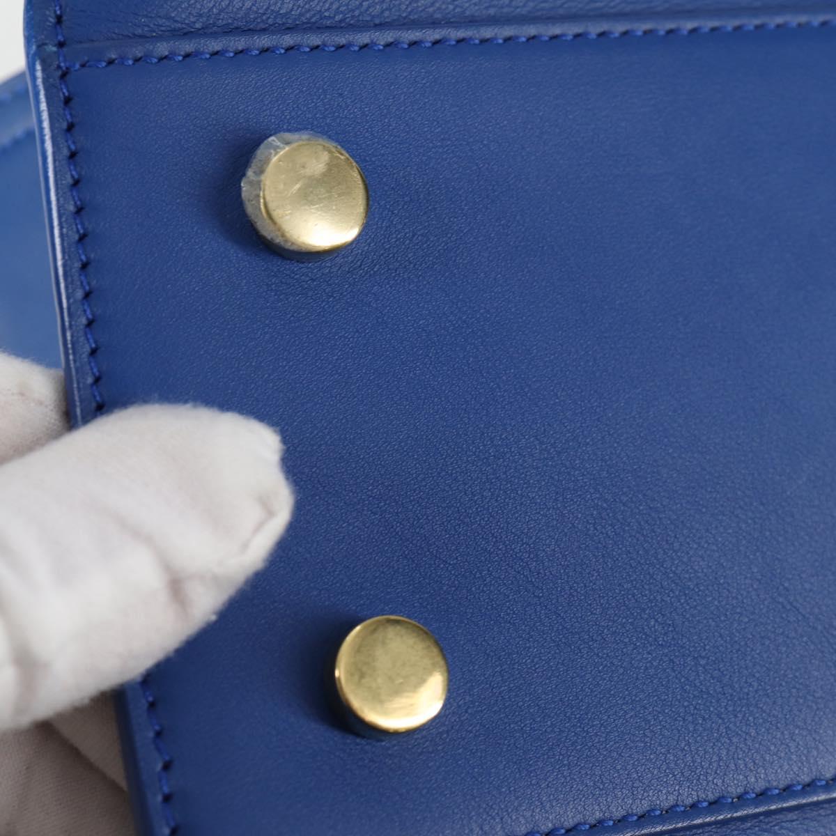 SAINT LAURENT Baby Kabas Hand Bag Leather 2way Blue Gold Auth 123590M
